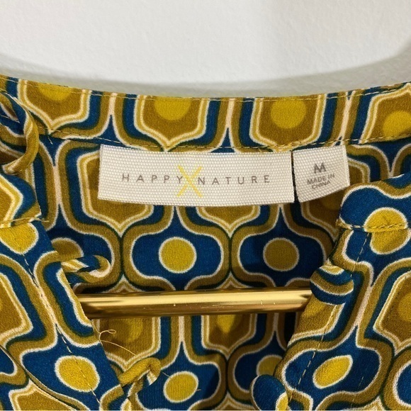 Happy Nature Kate Hudson Medium Geometric Yellow Blue Balloon Sleeve Blouse Top‎ - Picture 4 of 10